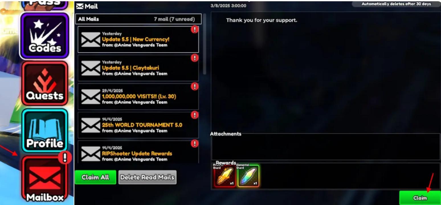 Inbox rewards screen highlighting gem payouts